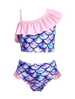 Girls Swimsuit Ruffles Flounce Printed Two Pieces Bikini Set Swimwear Bathing Suits