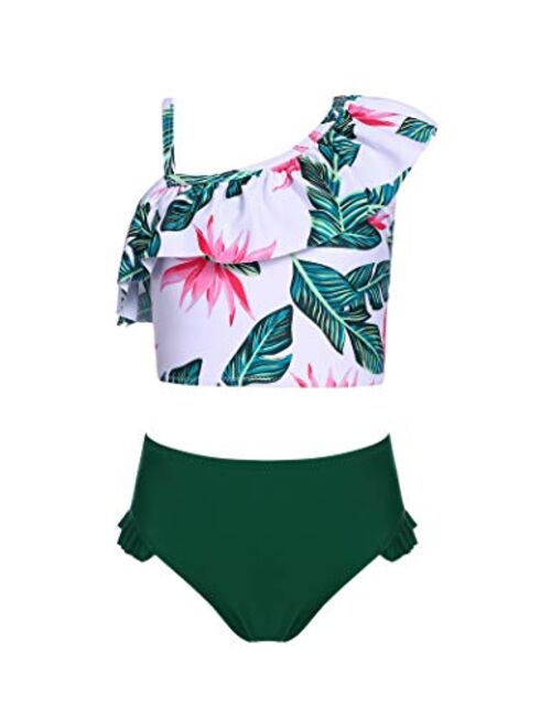 Arshiner Girls Swimsuit Ruffles Flounce Printed Two Pieces Bikini Set Swimwear Bathing Suits