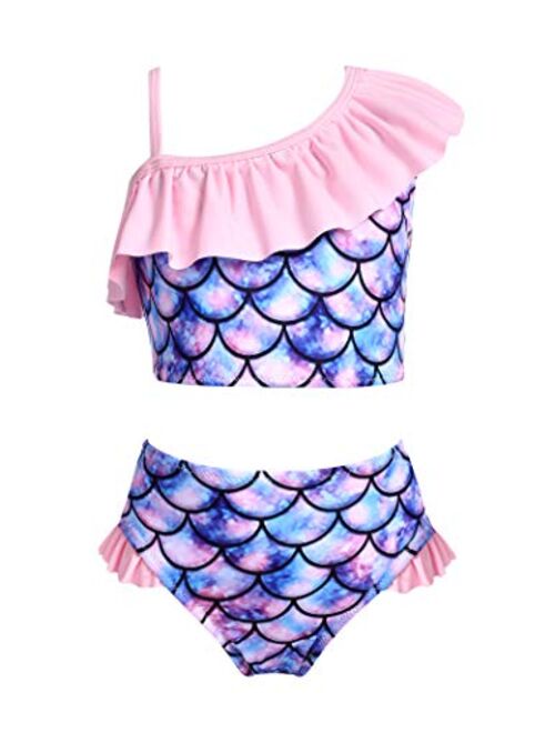 Arshiner Girls Swimsuit Ruffles Flounce Printed Two Pieces Bikini Set Swimwear Bathing Suits