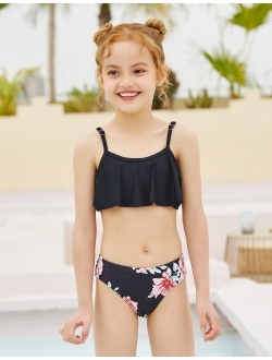 Girls Swimsuit Ruffle Top Plaid Briefs Kids Bikini Set Swimwear