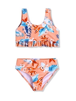 Girls Bikini Beach Swimwear 2 Piece Swimsuits Floral Printing Bathing Suits for 4-12 Years