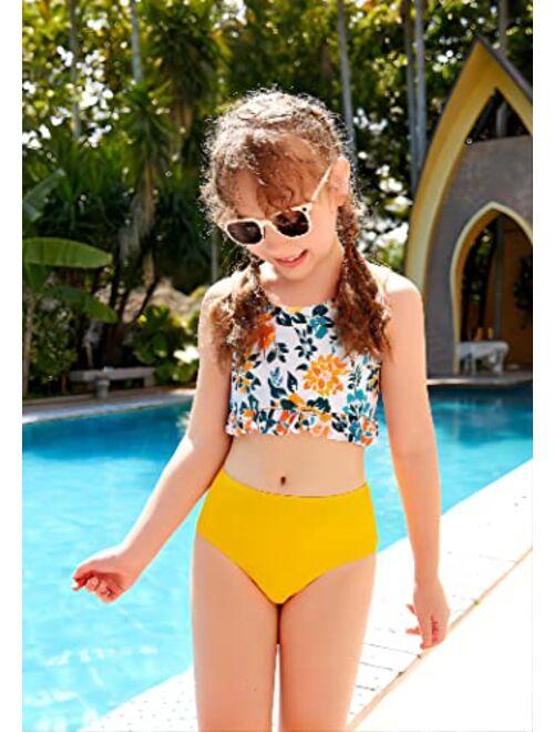 Arshiner Girls Bikini Beach Swimwear 2 Piece Swimsuits Floral Printing Bathing Suits for 4-12 Years