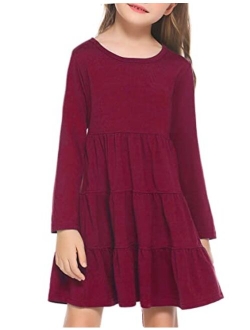 Girl Long Sleeve Dress Tiered Ruffle Swing Tunic Shirt Dress