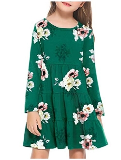 Girl Long Sleeve Dress Tiered Ruffle Swing Tunic Shirt Dress