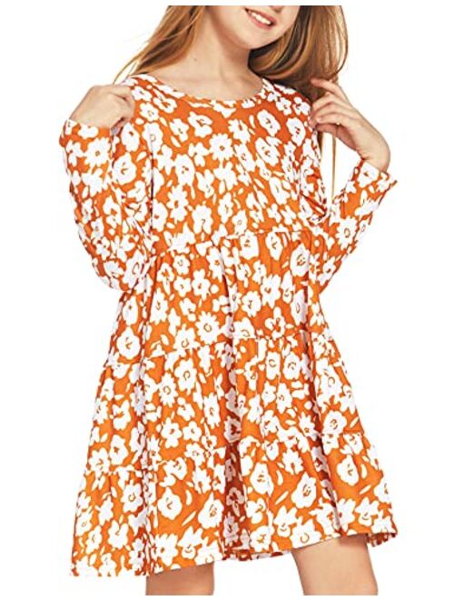 Arshiner Girl Long Sleeve Dress Tiered Ruffle Swing Tunic Shirt Dress