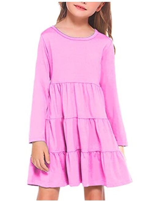 Arshiner Girl Long Sleeve Dress Tiered Ruffle Swing Tunic Shirt Dress