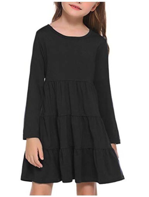 Arshiner Girl Long Sleeve Dress Tiered Ruffle Swing Tunic Shirt Dress