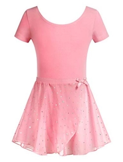 Girls 2PCS Team Basic Ballet Dress Leotard with Removable Sequined Tutu Skirt 3-11 Year