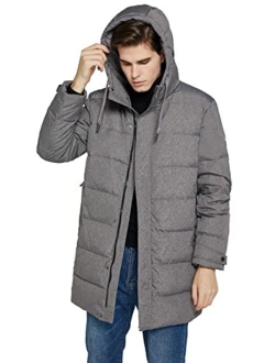 Men's Long Hooded Winter Down Jacket Warm Puffer Jacket