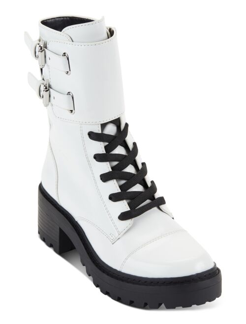 DKNY Women's Bart Lace-Up Buckled Lug Sole Booties