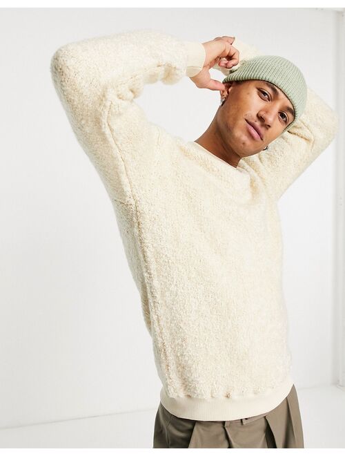 Pull&Bear borg crew neck sweater in cream