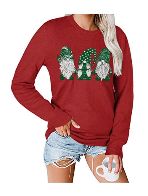 BLANCHES Christmas Gnome Shirts Women Plaid Splicing Tshirt Holiday Baseball Tops