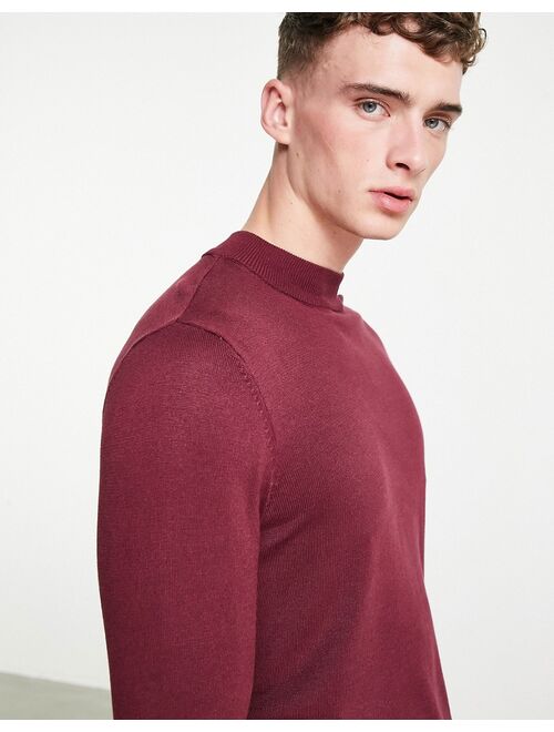 Pull&Bear turtleneck sweater in burgundy