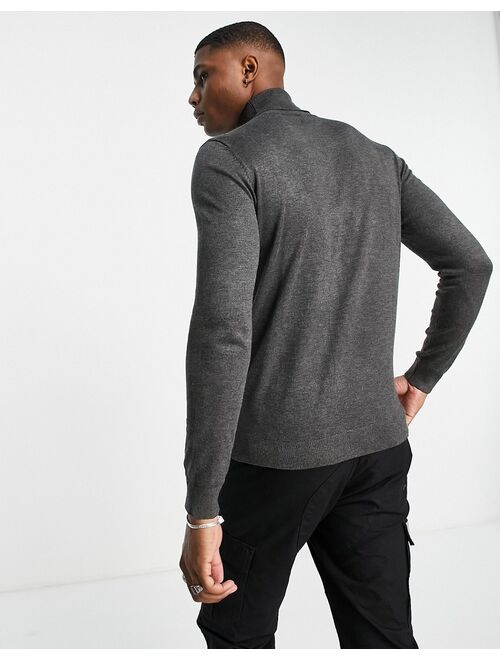 Pull&Bear knit roll neck sweater in charcoal