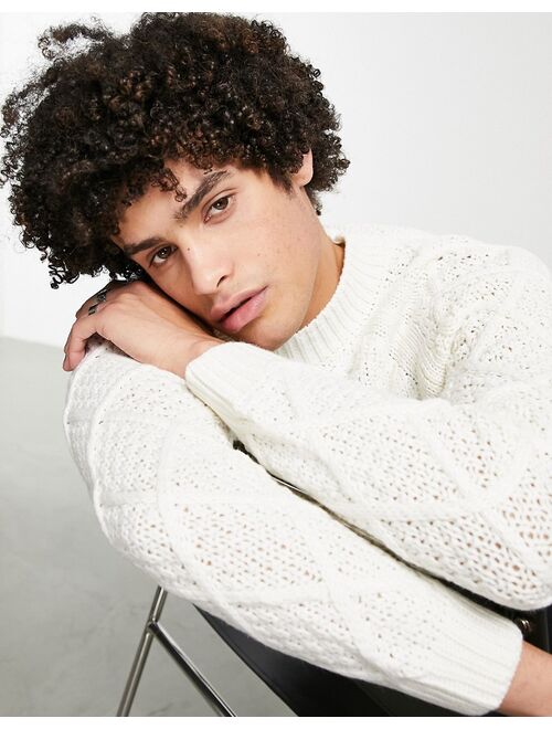 Pull&Bear cable knit sweater in white