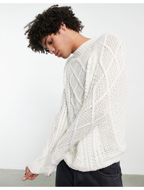 Pull&Bear cable knit sweater in white