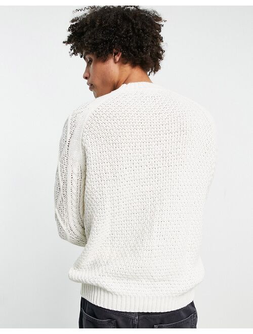 Pull&Bear cable knit sweater in white