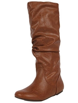 Women's Zuluu Slouchy Faux Leather Knee HIgh Flats Boots