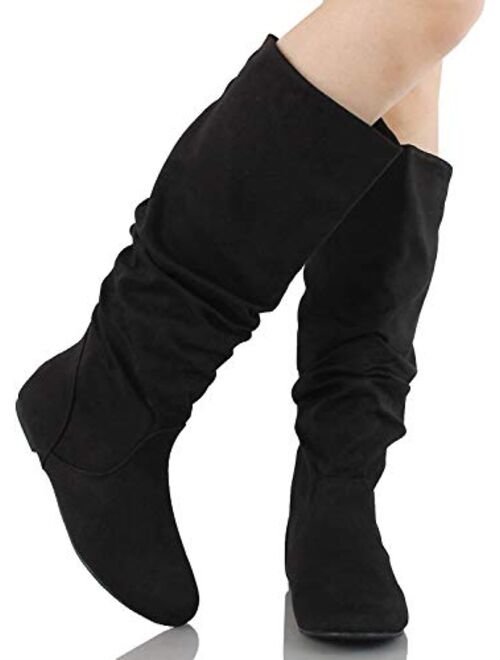 Soda Women's Zuluu Slouchy Faux Leather Knee HIgh Flats Boots