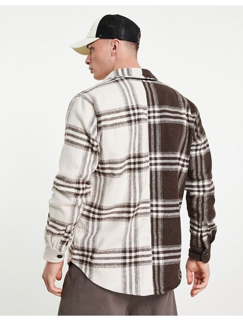 Pull&Bear spliced overshirt in brown check