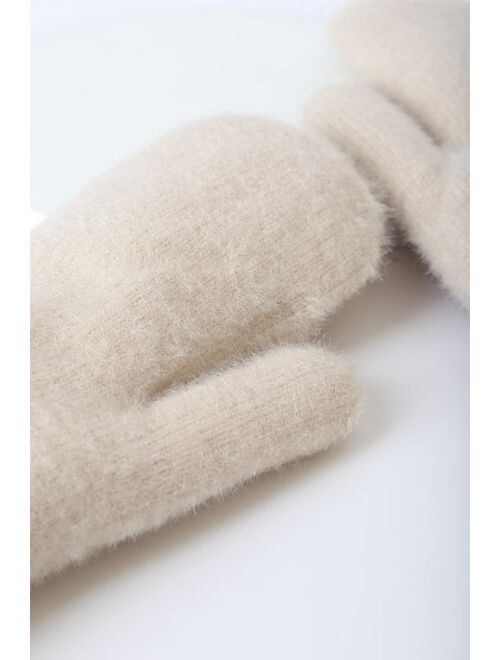 Lulus Snuggle Buddies Ivory Fuzzy Mittens