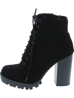 Chalet Fashion Lace up Military Inspired Ankle Boot with Stacked Heel and Side Zipper