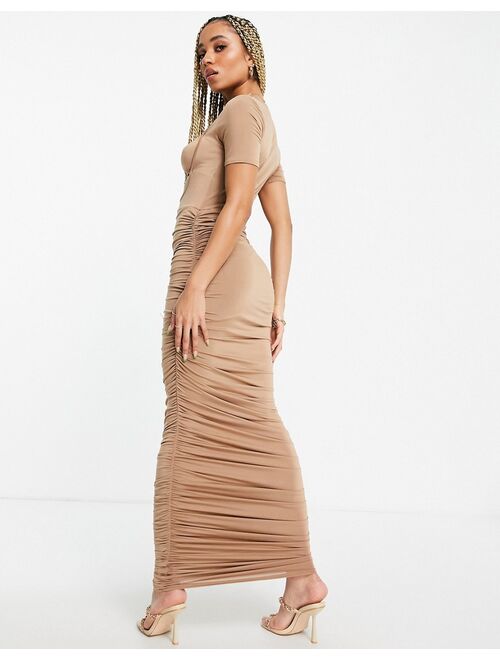 Public Desire gathered maxi dress with cut out detail in ecru