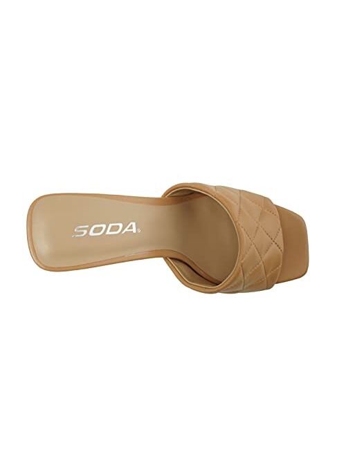 SODA JITTER ~ Women Slip On Flat Heel Squared Toe Diamond Quilted Fashion Sandal