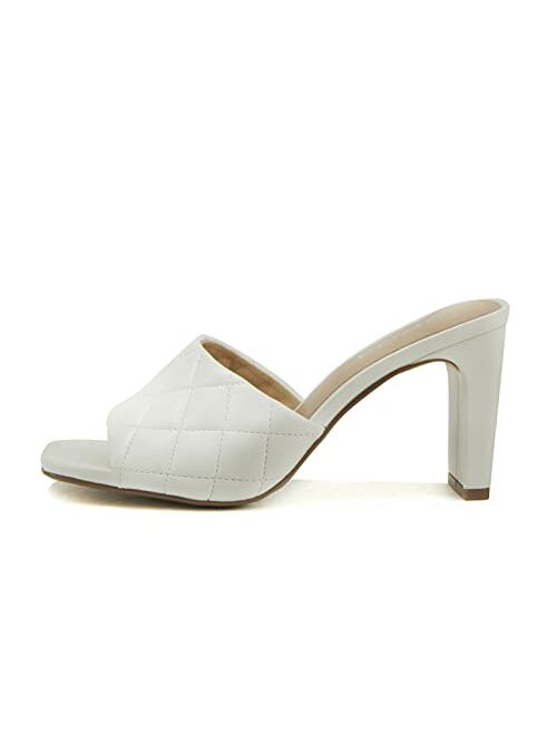 SODA JITTER ~ Women Slip On Flat Heel Squared Toe Diamond Quilted Fashion Sandal