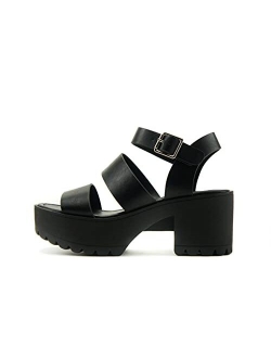 ACCOUNT ~ Women Open Toe Two Bands Lug sole Fashion Block Heel Sandals with Adjustable Ankle Strap