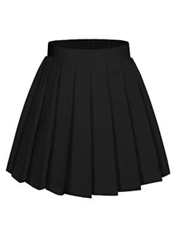 Girls Pleated Skirt High Waisted Plaid A-line Skirts with Lining Shorts School Uniform