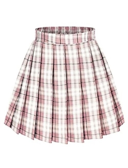 Girls Pleated Skirt High Waisted Plaid A-line Skirts with Lining Shorts School Uniform