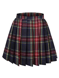 Girls Pleated Skirt High Waisted Plaid A-line Skirts with Lining Shorts School Uniform