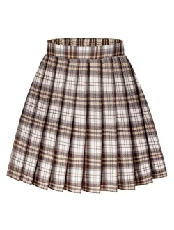 Girls Pleated Skirt High Waisted Plaid A-line Skirts with Lining Shorts School Uniform