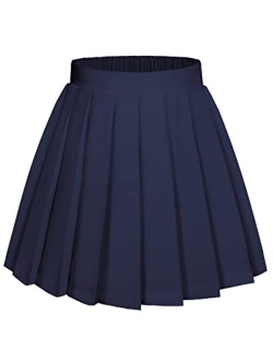 Girls Pleated Skirt High Waisted Plaid A-line Skirts with Lining Shorts School Uniform