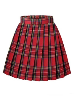 Girls Pleated Skirt High Waisted Plaid A-line Skirts with Lining Shorts School Uniform