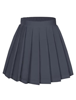 Girls Pleated Skirt High Waisted Plaid A-line Skirts with Lining Shorts School Uniform