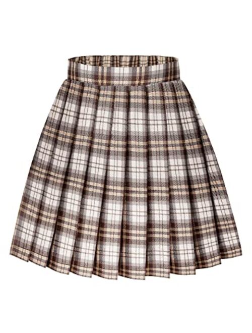 Arshiner Girls Pleated Skirt High Waisted Plaid A-line Skirts with Lining Shorts School Uniform