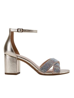 Women's Open Toe Rhinestone Chunky Block Heel Sandal