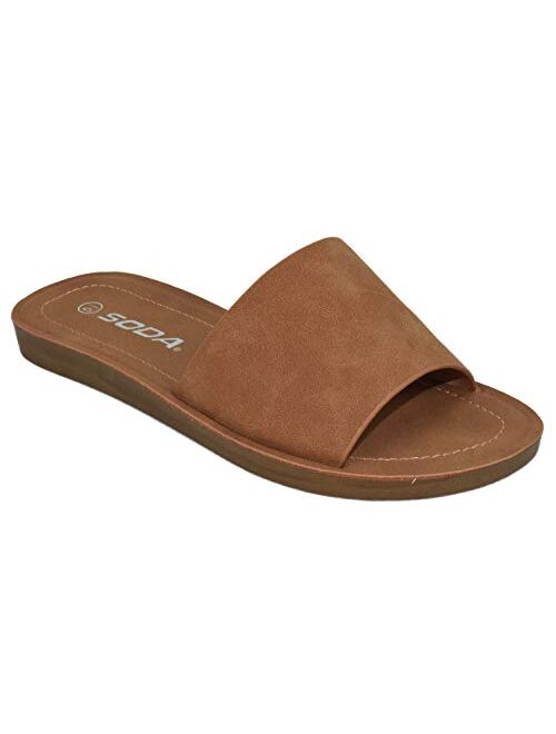 Soda Shoes Efron-S Women Flip Flops Basic Plain Slippers Slip On Sandals Slides Casual Peep Toe Beach