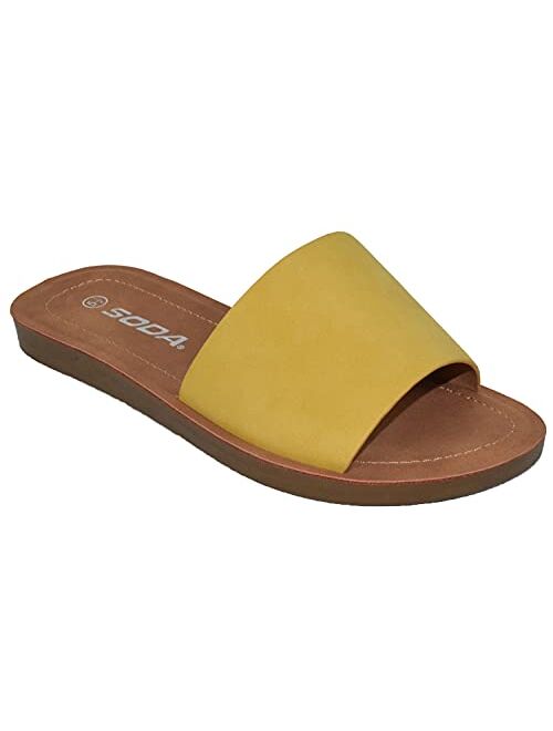 Soda Shoes Efron-S Women Flip Flops Basic Plain Slippers Slip On Sandals Slides Casual Peep Toe Beach