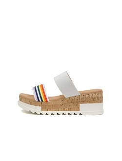 Poppin ~ Slip On Flatform with Inmitation Cork Bottom and Double Straps