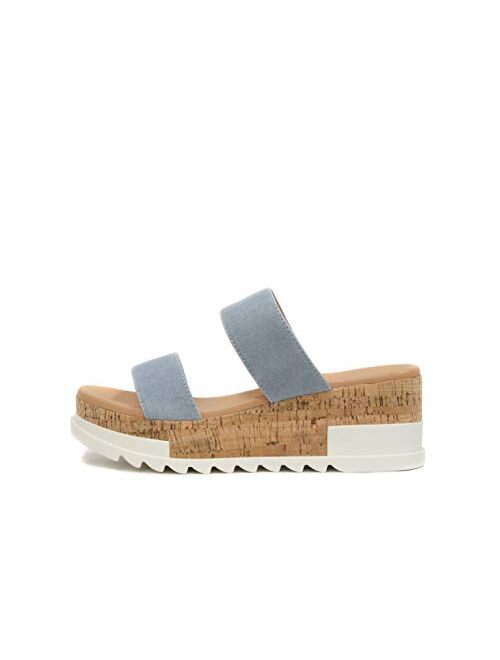 Soda Poppin ~ Slip On Flatform with Inmitation Cork Bottom and Double Straps