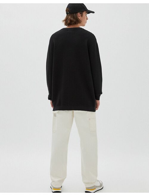 Buy Pull&Bear waffle knit sweater in black online | Topofstyle