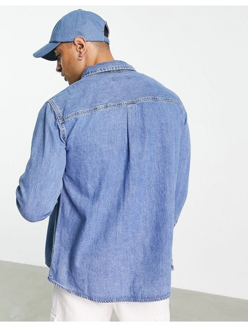 Pull&Bear denim overshirt in blue