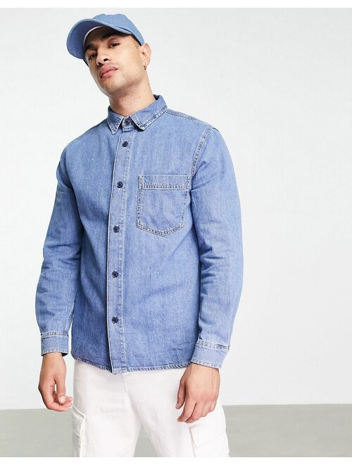 Pull&Bear denim overshirt in blue