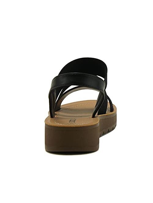 Soda BUTTON ~ Women Slip On Casual Open Toe Three Elastic Bands with Ankle Strap Fashion Gladiator Sandal