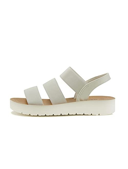 Soda BUTTON ~ Women Slip On Casual Open Toe Three Elastic Bands with Ankle Strap Fashion Gladiator Sandal