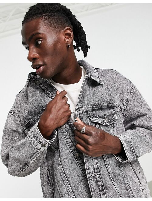 Pull&Bear Pull & Bear oversized denim jacket in gray