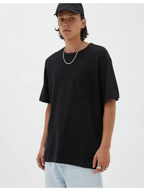 Pull&Bear oversized waffle T-shirt in black